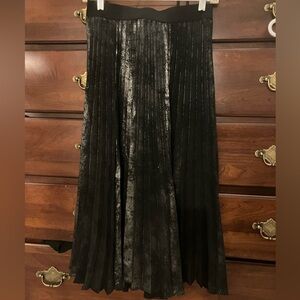 shimmery metallic silver black midi skirt